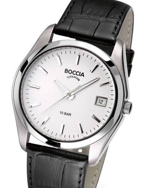 Boccia Mens Silver Quartz Watch with 40mm Titanium Case and Leather Strap #3548-01