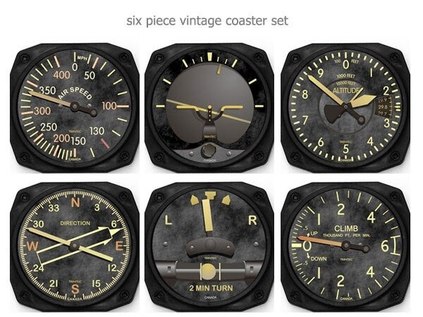 Trintec Six Piece Vintage Aviation Instrument Shaped Coaster Set #9045
