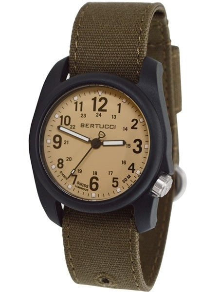 Bertucci DX3 Canvas Polycarbonate Unibody Watch, Bark Comfort Band, Patrol Khakiâ¢ Dial - 11091