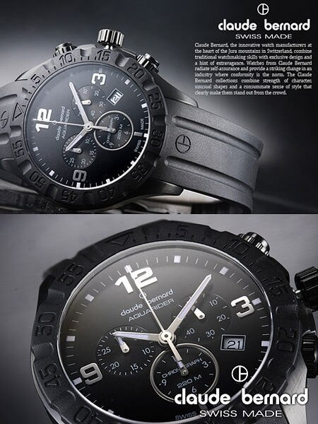 Claude Bernard Aquarider Black PVD Case Chronograph Dive Watch #10201-37N-NIN