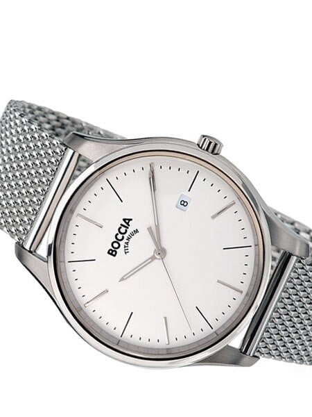 Boccia Mens Thin Quartz Watch with 41mm Titanium Case and a SS Mesh Bracelet #3587-03
