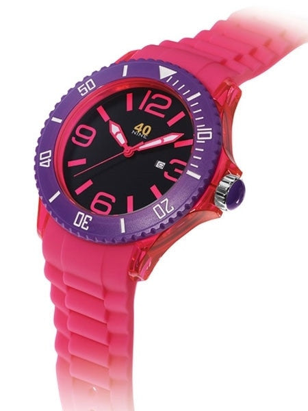 40Nine Clear Pink Plastic 46mm Case with Pink Silicone Rubber Strap #40NINE02-PINK