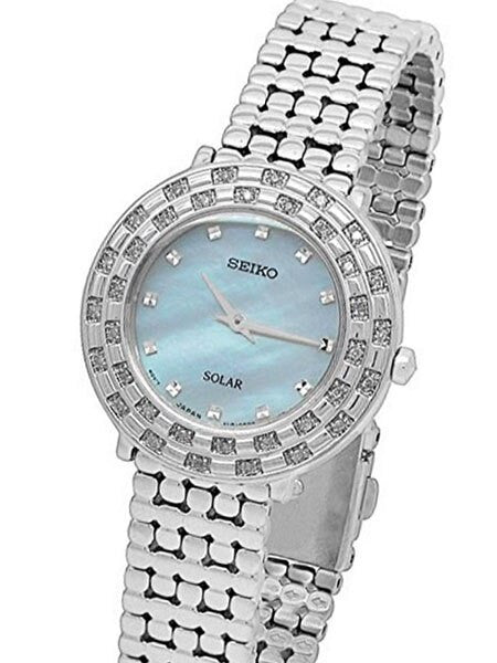 Seiko Tressia Solar Dress Watch with with 36 Diamonds, Mother of Pearl Dial #SUP373