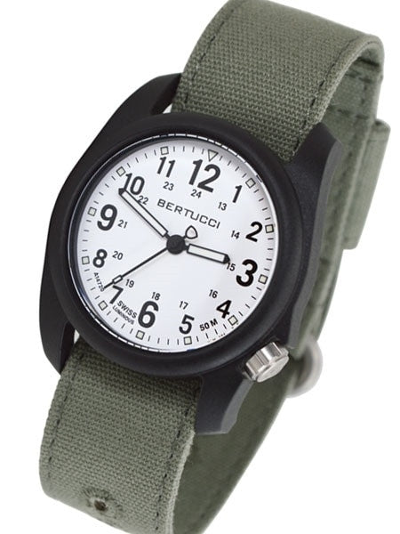 Bertucci DX3 Canvas Polycarbonate Unibody Watch, Spruce Comfort Band, White Dial - 11090