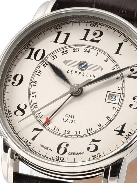 Graf Zeppelin Dual Time, GMT Watch with Red Tipped 24-hr Hand. #7642-5