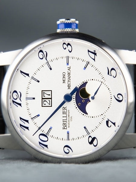 Brillier 43mm Klassique Mono (single hand) Automatic Watch with Moonphase, Big Date #BR-04