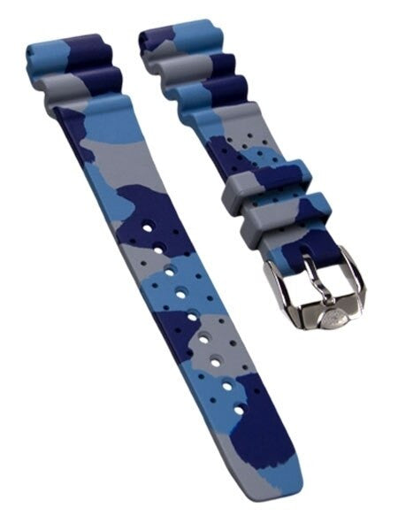 Squale 1521 OEM 20mm Blue Camouflage Natural Rubber Dive Watch Strap #1521-BLUE-CAMO