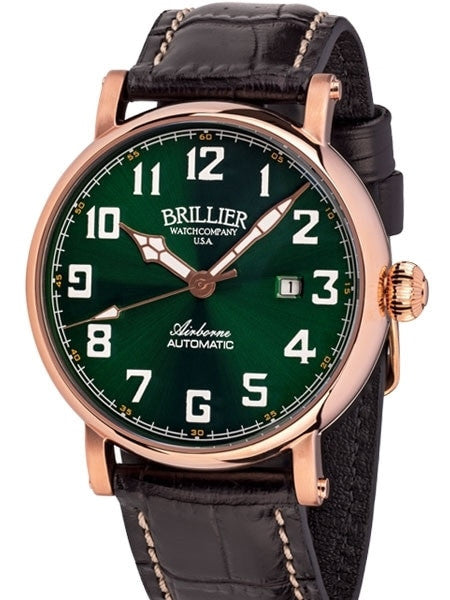 Brillier Green 43mm Airborne Automatic Watch with Horween Leather Strap #BR-17
