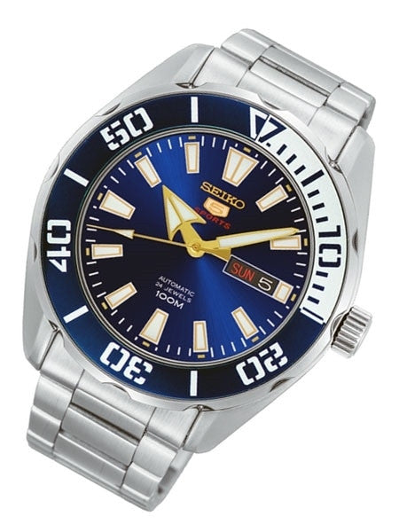 Seiko 5 Sports Automatic 24-Jewel Watch with Blue Dial and SS Bracelet #SRPC51K1