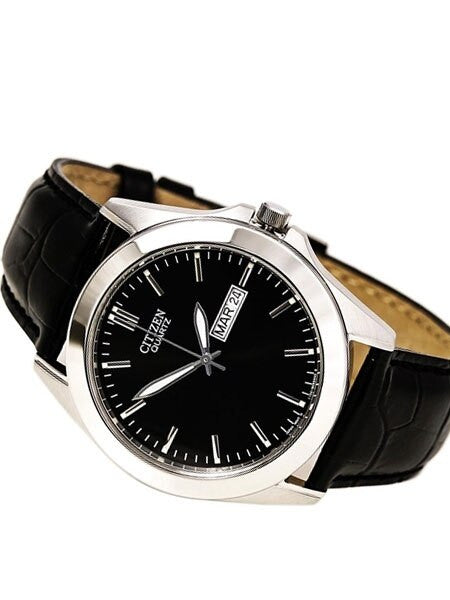 Citizen Quartz Watch with Black Dial and Leather Strap #BF0580-06E