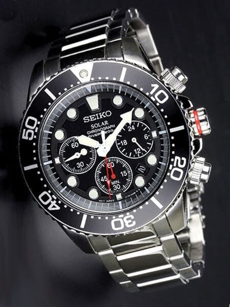 Seiko Solar Quartz Chronograph with Stop-Watch and 24-hour Sub-Dial  #SSC015