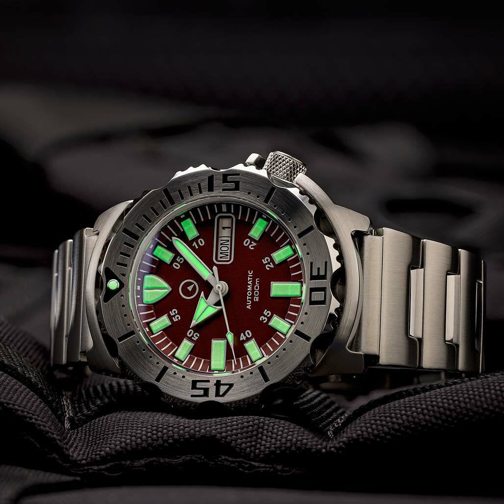 Islander Red Dial Automatic Dive Watch with AR Double Dome