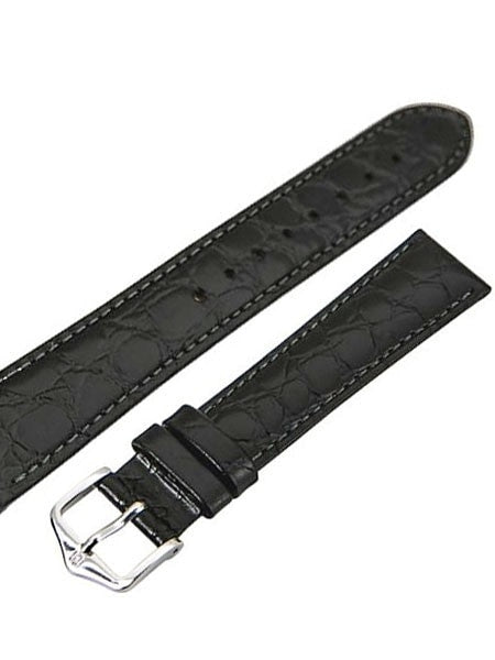 Hirsch Black Crocograin Embossed Natural Leather Watch Strap #123228-50