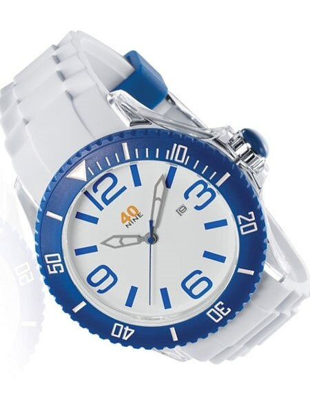 40Nine Clear Plastic 40mm Case with White Silicone Rubber Strap #40NINE03-BLUE3