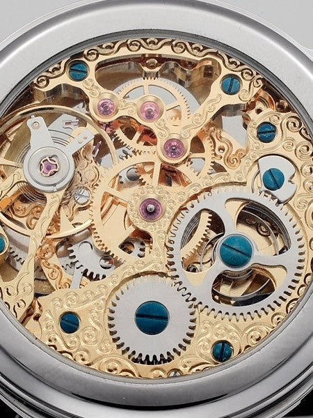 Rougois Dual Time Zone Skeleton Hand Winding Watch with Day/Night Dial RG305GS-BR