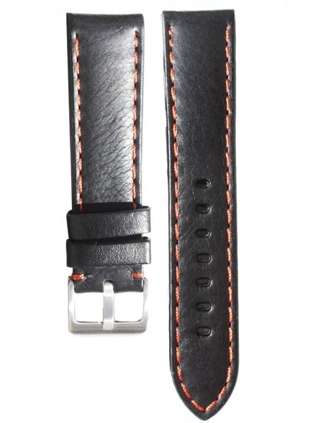 Toscana PANERAI Style Black Italian Leather Strap with Orange Contrasting Stitching #LBV-98230-54