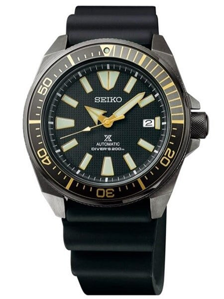 Seiko Samurai Prospex Automatic Dive Watch with Gun Metal Ion Plated Case and Rubber Dive Strap #SRPB55