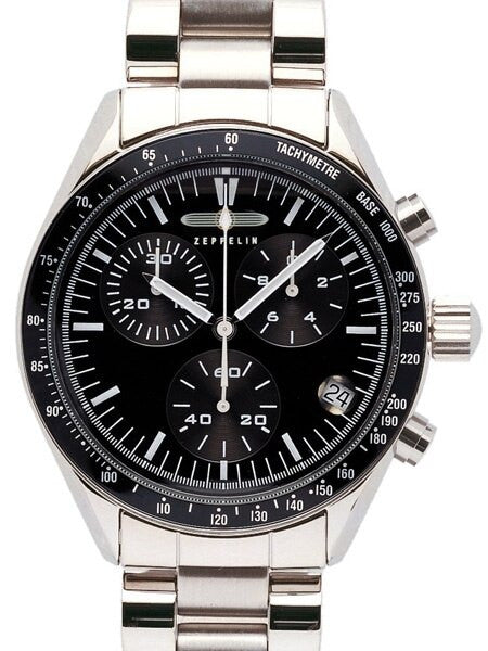 Graf Zeppelin Aviator-Style Chronograph, Black Line Watch with Bracelet #7286M-2