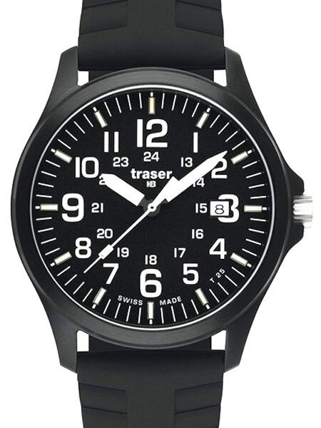 Traser Officer Pro Black PVD Steel Case Watch on Rubber Strap #100229