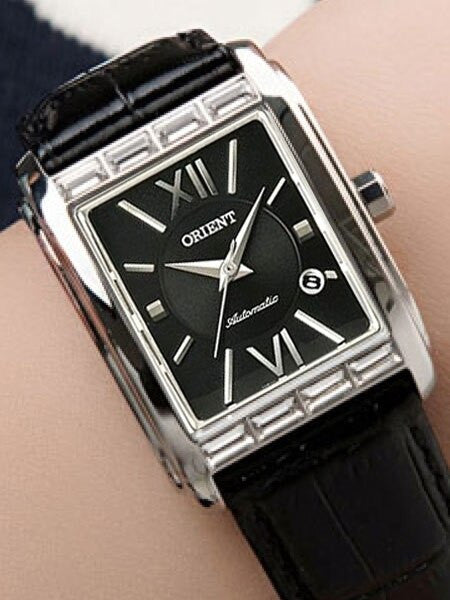 Orient Romance Women's Automatic Dress Watch with Curved Crystal and CZ Baguettes on the Bezel #ENRAP001B
