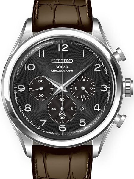 Seiko Solar Quartz Chronograph with Stop-Watch and 24-hour Sub-Dial  #SSC565