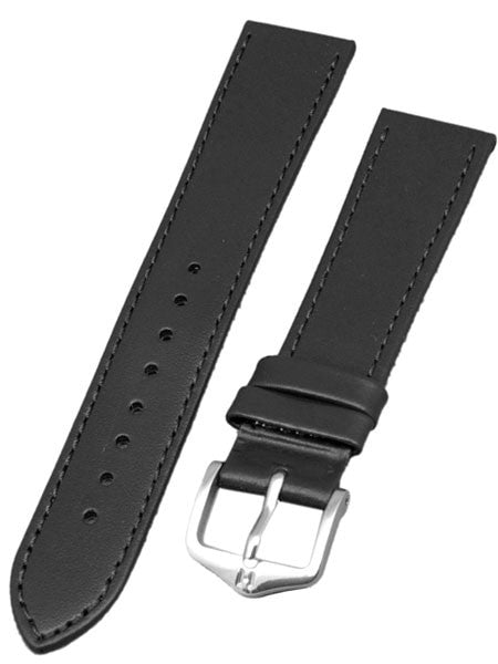 Hirsch Umbria Untextured Black Leather Watch Strap, Matching Stitching #137202-50