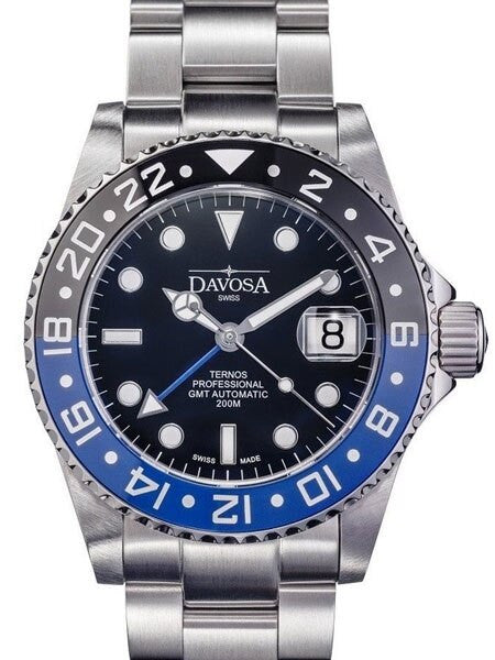 Davosa Ternos Swiss Automatic 200 Meter GMT Dual-Time Watch with "Batman" Ceramic Bezel #16157145