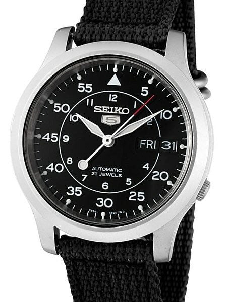 Scratch and Dent - Seiko 5 Military Black Dial Automatic Watch on Black Canvas Strap #SNK809K2