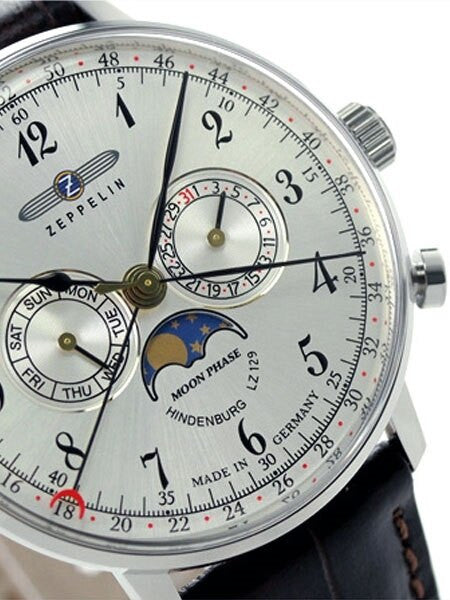 Graf Zeppelin Hindenburg Swiss Quartz Moonphase Calendar Watch #7036-1