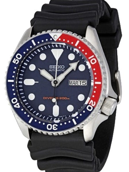 Seiko Automatic Dive Watch with Offset Crown and Rubber Dive Strap #SKX009K1
