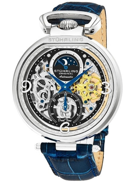 Stuhrling Dual Time Zone Skeleton Automatic Watch with Day/Night