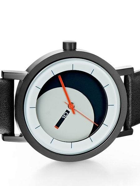 Projects 40mm Black Lunaround Quartz Watch with Matching Leather Strap #7268