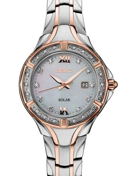 Seiko Women's Solar Dress Watch with 28 Diamonds and Mother of Pearl Dial #SUT374