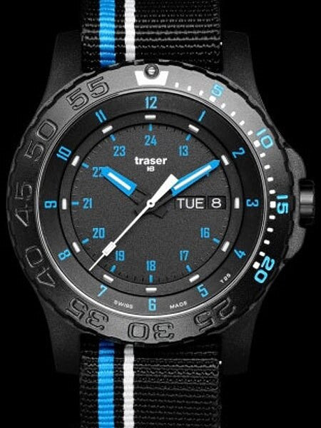 Traser Blue Infinity Watch with Sapphire Crystal and striped black strap #105545