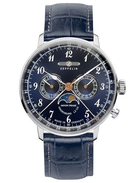 Graf Zeppelin Hindenburg Swiss Quartz Moonphase Calendar Watch #7036-3