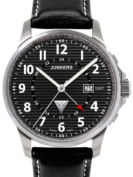 Junkers Tante JU Series GMT Watch with Corrugated Black Dial #6848-2