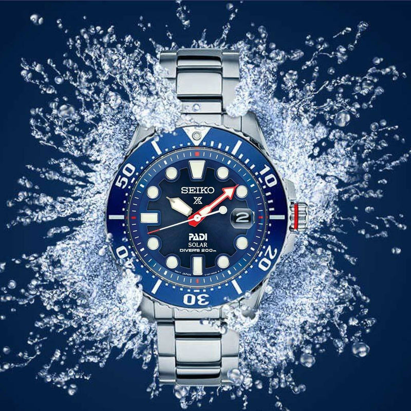Seiko Special Editon Prospex PADI Solar Dive Watch with Stainless Steel Bracelet #SNE549