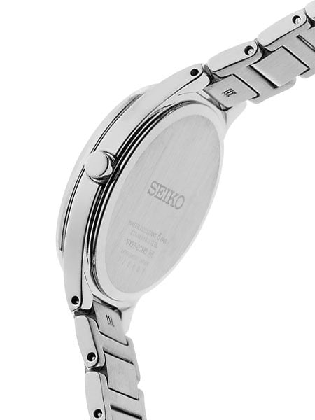 Seiko Women's Solar Dress Watch with 12 Diamond Hour Markers, Mother of Pearl Dial #SUT351