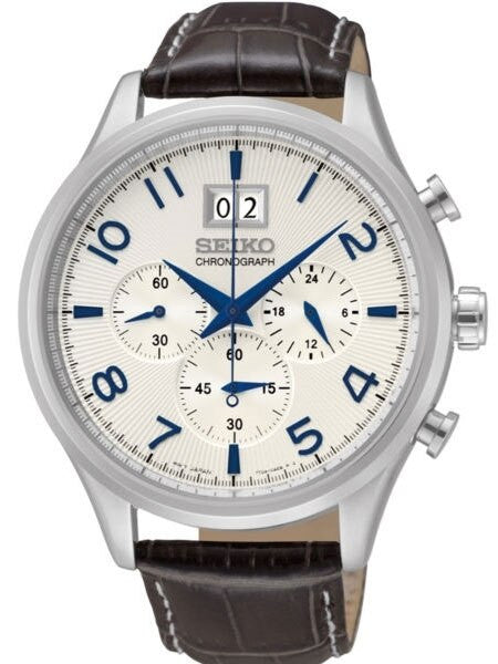Seiko Quartz Chronograph with 24-Hr Sub-Dial and Blue Hands #SPC155