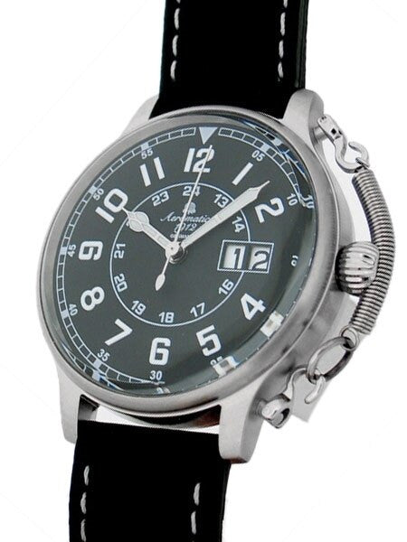 Aeromatic 1912 Quartz Aviator's Big Date Watch with Retro Crown Retention Spring #A1290