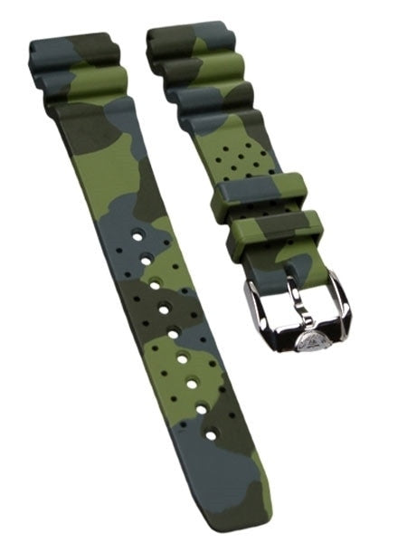 Squale 1521 OEM 20mm Green Camouflage Natural Rubber Dive Watch Strap #1521-GRN-CAMO