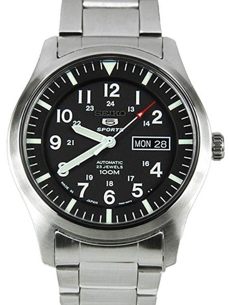 Seiko Military Black Dial Automatic Watch with 42mm Case, and SS Bracelet  #SNZG13J1