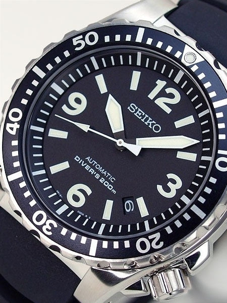 Seiko Automatic Black Dial 44mm Dive Watch with Rubber Dive Strap #SRP043K2
