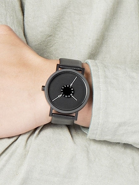 Projects 40mm Black Nadir Quartz Watch with Matching Leather Strap #7265