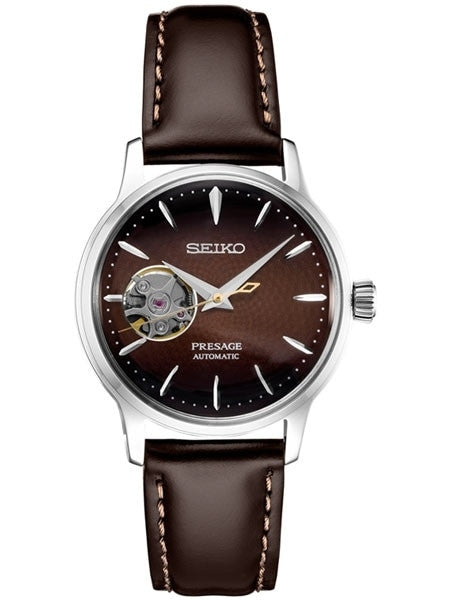 Ladies Seiko Presage Brown Automatic Dress Watch with Open Heart #SSA783