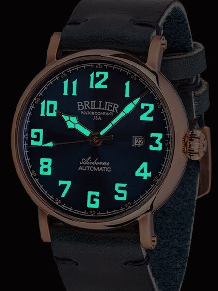 Brillier Blue 43mm Airborne Automatic Watch with Horween Leather Strap #BR-19