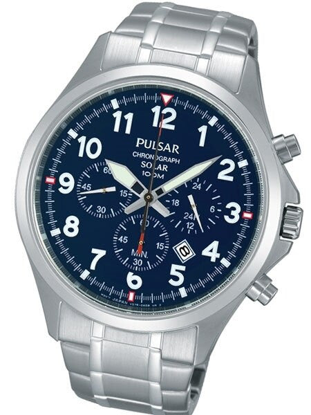 Pulsar Solar Quartz Chronograph Watch with Stopwatch and 24-Hour Sub-Dial #PX5037