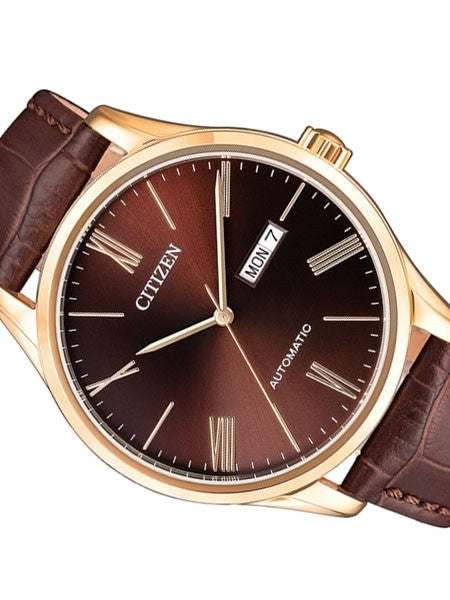 Citizen Automatic Brown Dial Watch with Brown Leather Strap #NH8363-14X