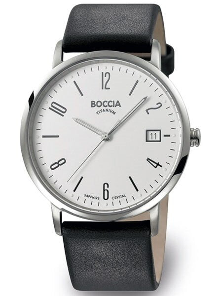 Boccia Mens Quartz Dress Watch with 40mm Titanium Case, Sapphire Crystal and Leather Strap #3557-01
