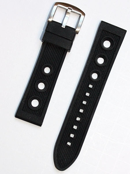 Toscana Black Silicone Rubber Rally Watch Band with Silver Buckle RUB-24-30